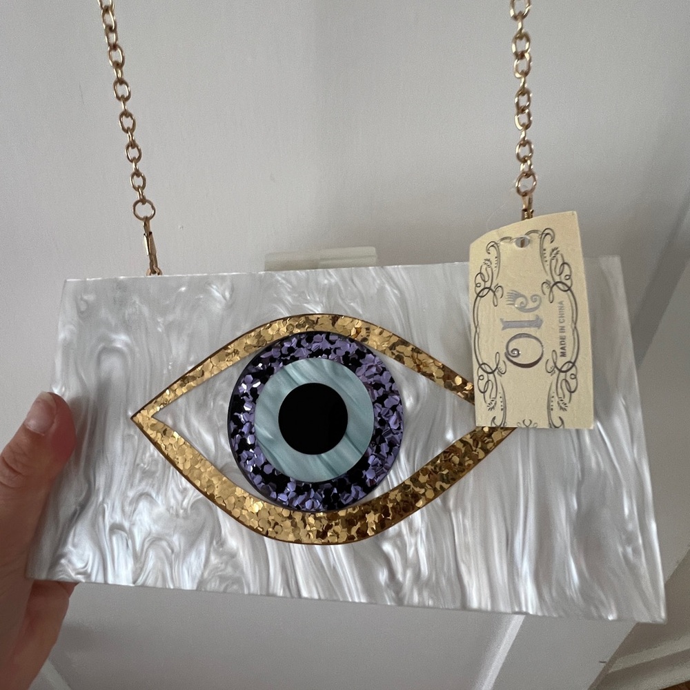 Eye Design Clutch with Gold Chain